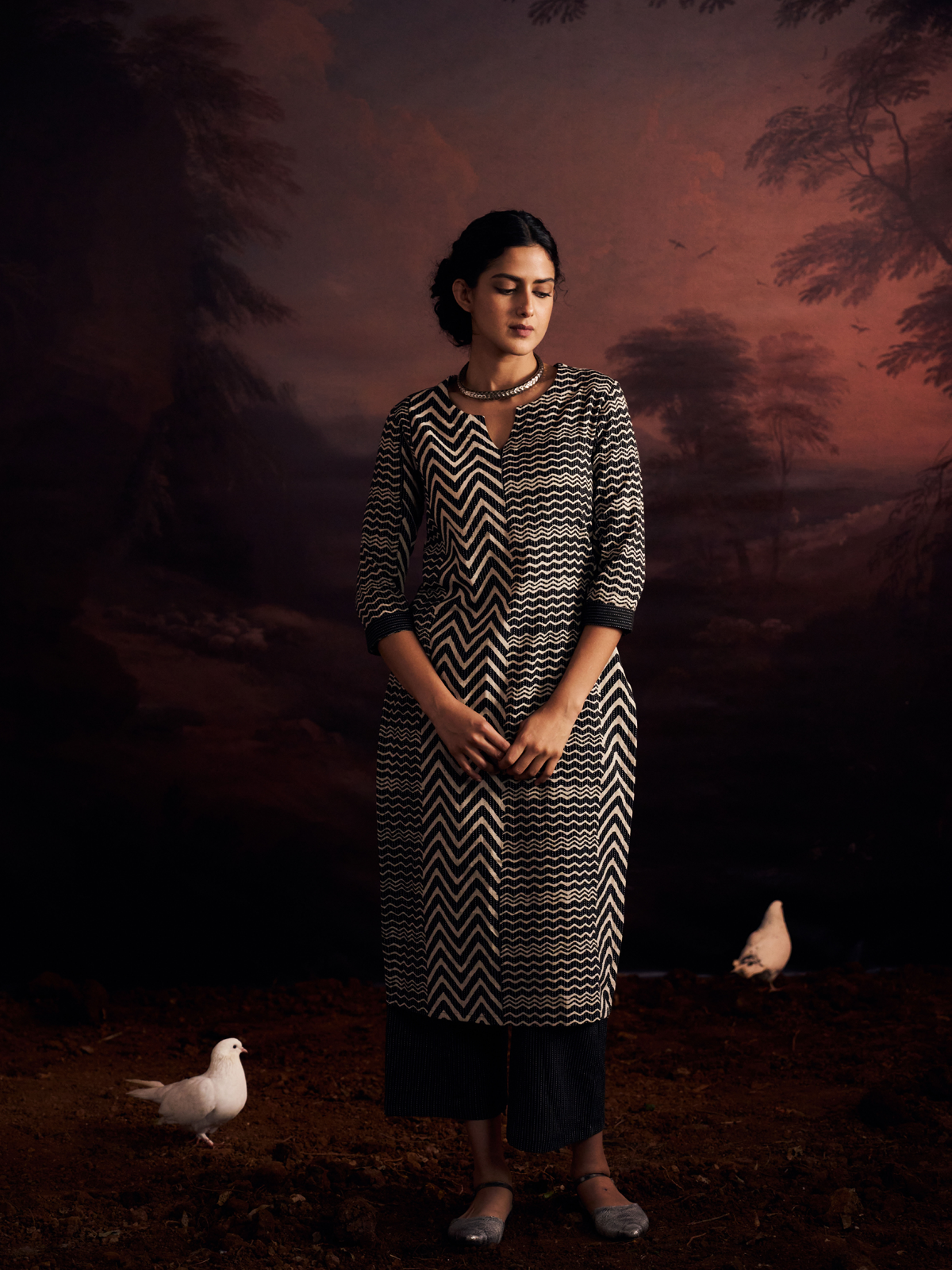 Chevron Kurta Set. Contemporary Cotton Ethnic Wear