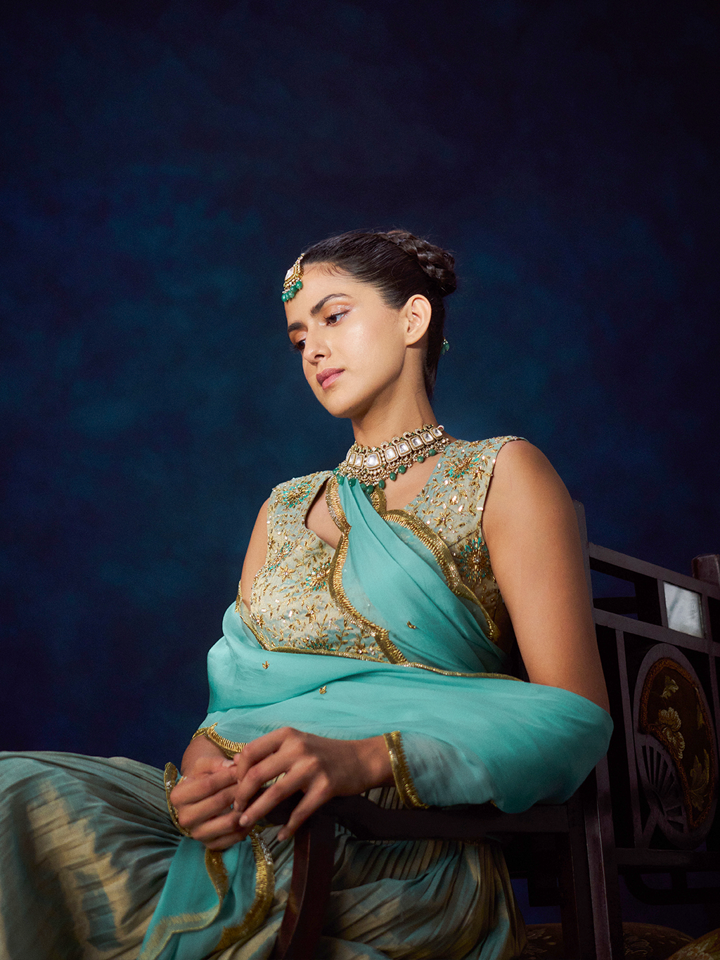 Azure anarkali set
