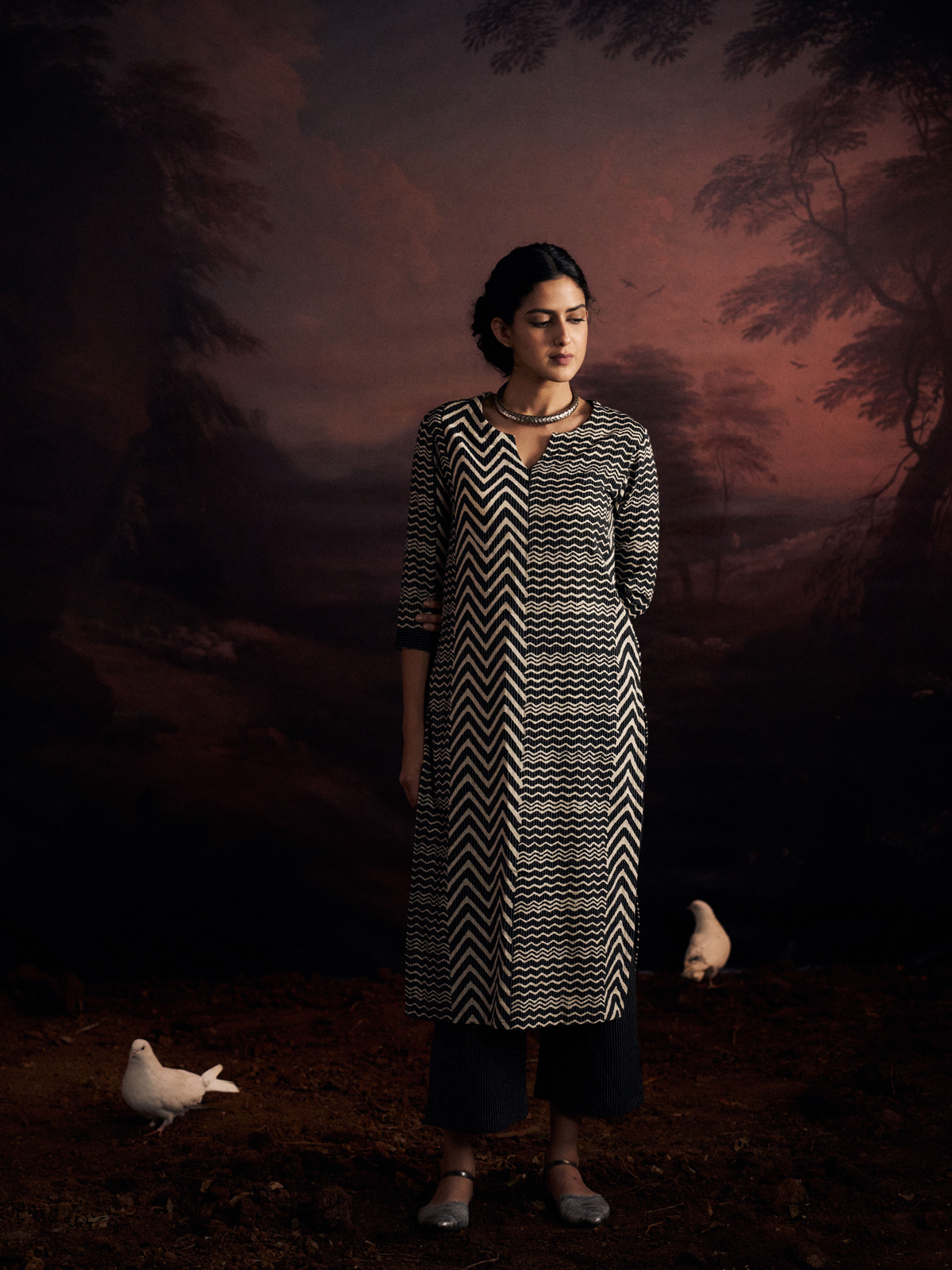 Chevron Kurta Set. Contemporary Cotton Ethnic Wear