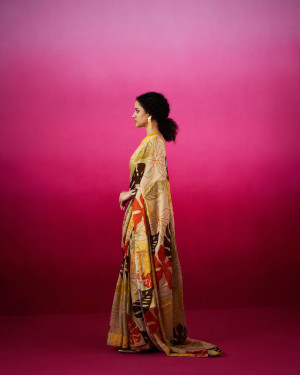 Autumn Leaves Pure Shiffon Gold saree set