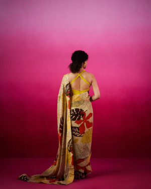 Autumn Leaves Pure Shiffon Gold saree set