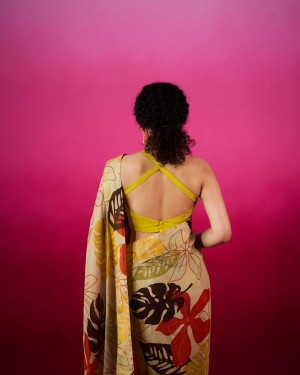 Autumn Leaves Pure Shiffon Gold saree set
