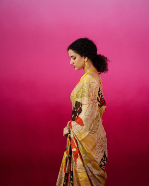 Autumn Leaves Pure Shiffon Gold saree set