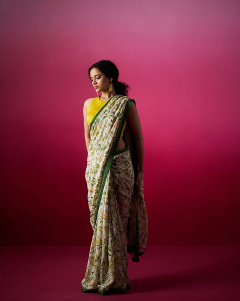 Avion Bloom Green Saree Blouse set 