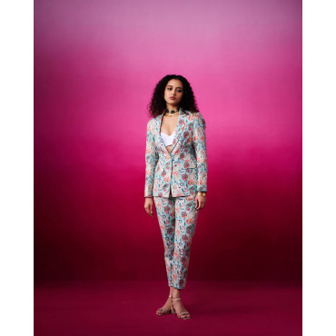 Botanical Seablue Lenin Blazer Pants Set