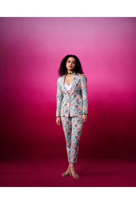 Botanical Seablue Lenin Blazer Pants Set