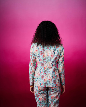 Botanical Seablue Lenin Blazer Pants Set