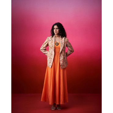 Power Dress Set- Pure Benaras Jacquard Wrap Blazer With One piece