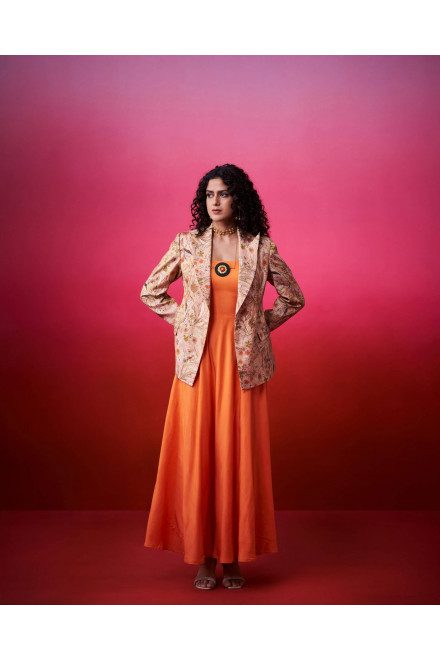 Power Dress Set- Pure Benaras Jacquard Wrap Blazer With One piece