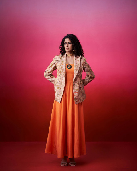 Power Dress Set- Pure Benaras Jacquard Wrap Blazer With One piece