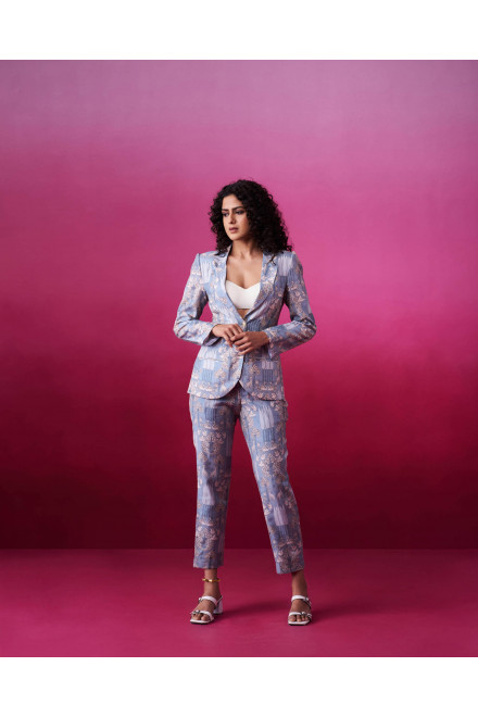 Wild Fusion Grey Colour Blazer Pants Set