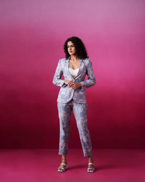 Wild Fusion Grey Colour Blazer Pants Set
